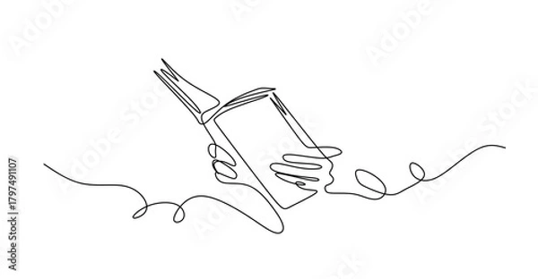 Fototapeta Line drawing illustration of a hand holding an open book reading