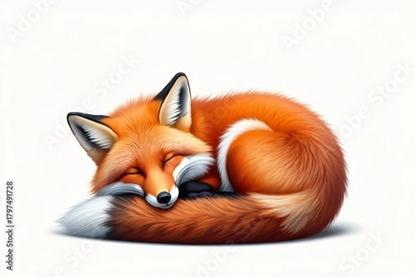 Fototapeta Curled Up Fox - Sleepy Wildlife Illustration