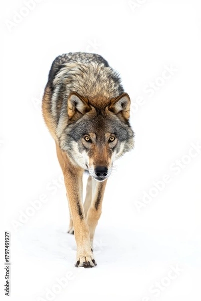 Fototapeta Intense Grizzly Wolf Portrait on White Background