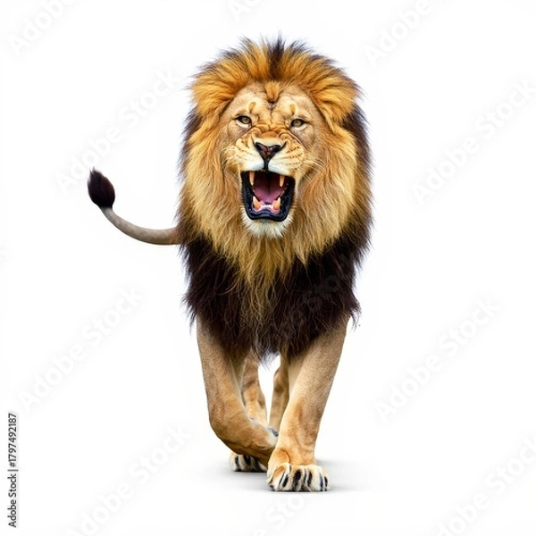 Fototapeta Majestic Male Lion Roaring Towards the Viewer - Portrait