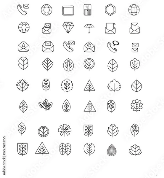 Fototapeta Nature & Communication Line Icons Set