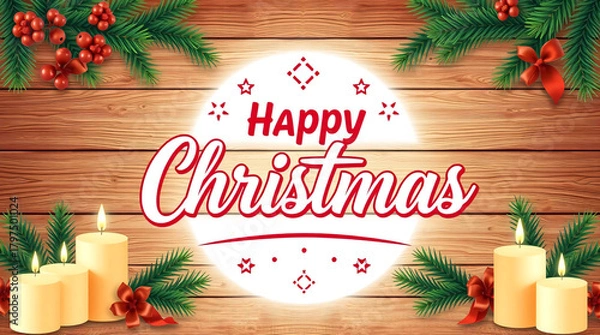 Fototapeta A vibrant, complementary-colored logo featuring a cozy rustic Christmas background