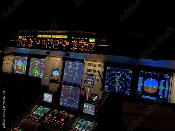 Obraz Airbus A320 cockpit at night First Officer View