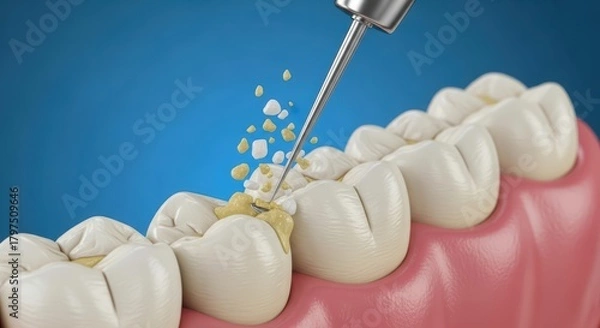 Obraz Teeth Cleaning Process Close-up 3D Render