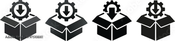 Fototapeta Driver installation icon with gear inside box and downward arrow symbolizing efficient software setup process