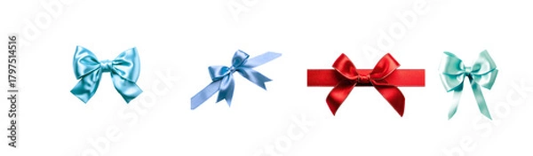 Fototapeta PNG image of Isolated colorful bows on transparent background for gift packaging 