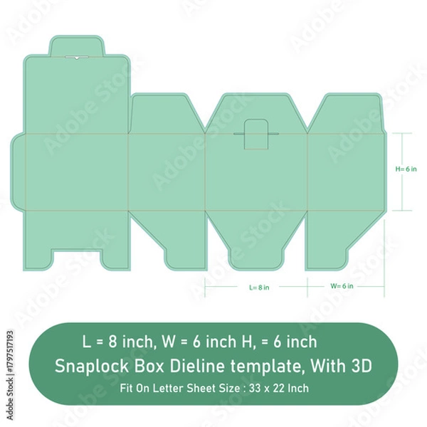 Fototapeta Snap Lock Box Dieline template, Vector illustration