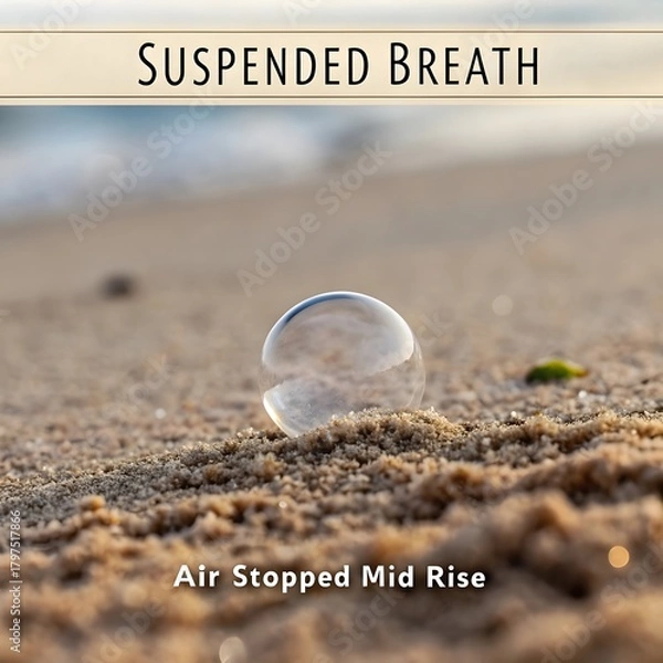 Fototapeta A frozen bubble resting on grains of dry sand