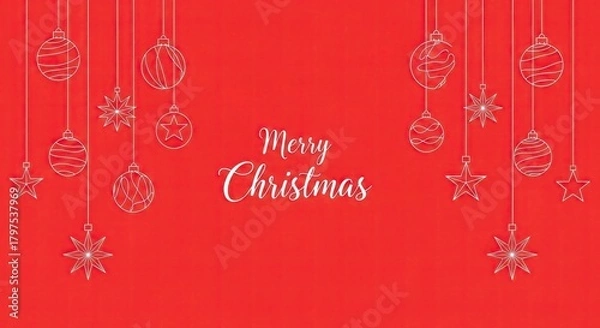 Obraz Christmas Red Background With Minimal Hanging Ornaments