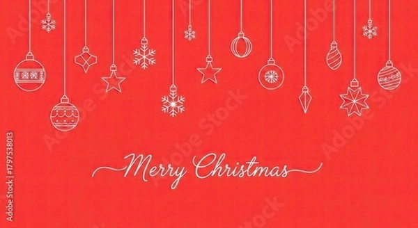 Fototapeta Modern Merry Christmas Red Template With Line Ornaments