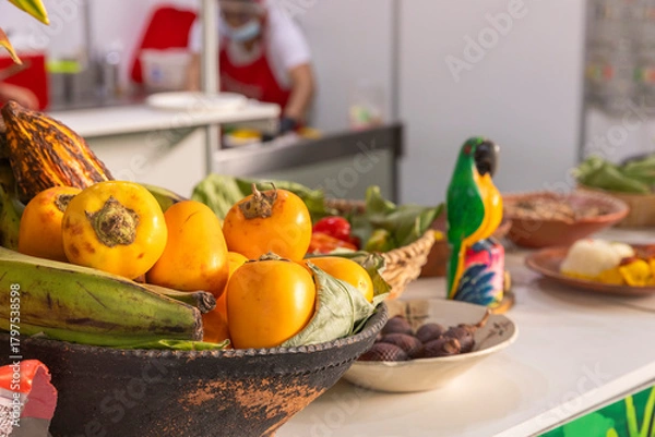 Fototapeta Fruits and spices in Peruvian cuisine. Traditional food from the regions of Peru.