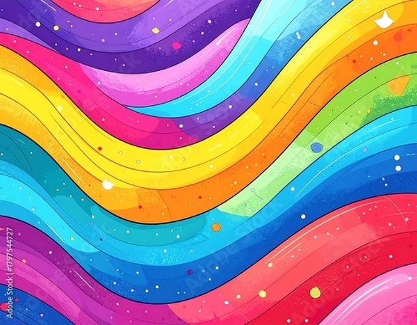Obraz Colorful, flowing, abstract digital illustration with curved, vibrant rainbow-colored stripes