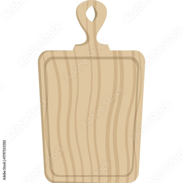 Obraz Light Brown Wooden Cutting Board With Handle and Wood Grain Detail and A Rectangular Shape With Rounded Corners Isolated On A White Background