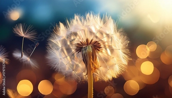 Fototapeta Flower Fluff Dandelion Seeds Beautiful Macro Photography With Abstract Bokeh Background