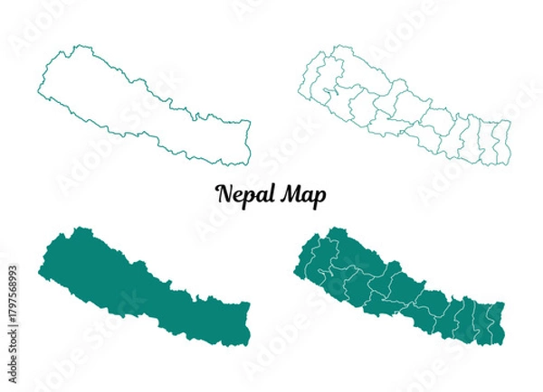 Obraz Nepal Country Map Turquoise Outline and Solid on White Background