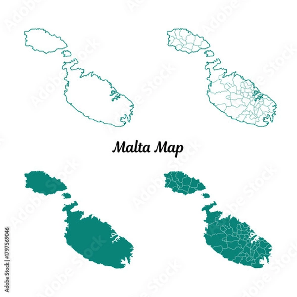 Obraz Malta  Map Set Outlined on White Background