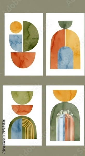 Fototapeta Harmonious watercolor forms in a minimalist arrangement art style collection