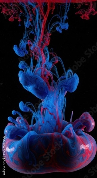 Fototapeta Crimson and Azure Hues Swirl in Liquid Depths: An Abstract Underwater Dance