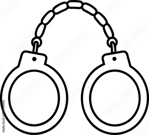 Fototapeta Simple black and white outline illustration of a pair of handcuffs