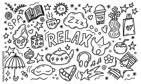 Obraz Relax themed doodle circle with spa and cozy elements