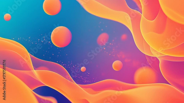 Fototapeta Vibrant orange fluid shapes abstract gradient background floating spheres soft glow