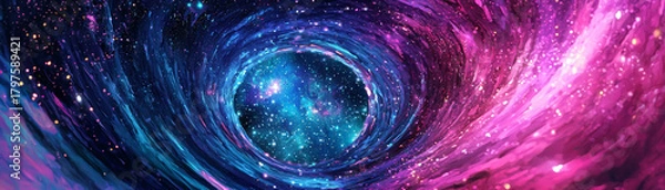 Fototapeta Colorful cosmic vortex swirling with stars and nebulae, dramatic galactic tunnel