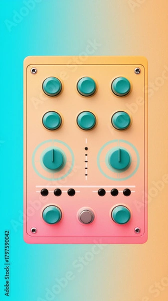 Fototapeta Colorful audio mixer panel with knobs and sliders in pastel gradient