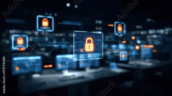 Fototapeta Multi intrusion prevention scans monitor networks while secret certificates ensure trust