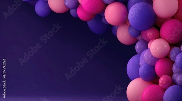 Obraz A cluster of colorful spheres in pinks and purples, set against a dark purple background