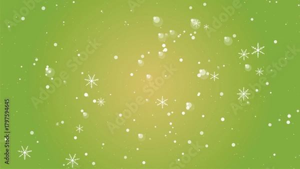 Obraz Snowflakes and snow dots falling on a green and yellow gradient background