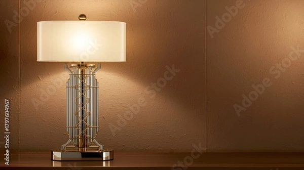 Fototapeta Lucid Origin Art Deco Style Lamp with Geometric Metalwork