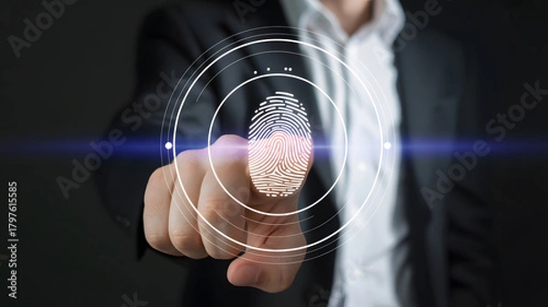 Fototapeta Cutting-edge security technology featuring a modern biometric fingerprint scan interface for secure access control and identity verification solutions