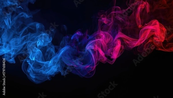 Fototapeta Vibrant smoke swirling against a dark backdrop, suitable for creative design