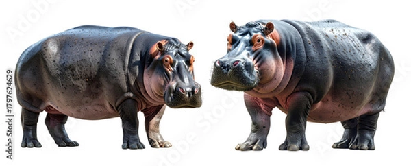 Obraz Front-Facing Hippopotamus with Natural Skin Texture and Neutral Expression, Transparent Background