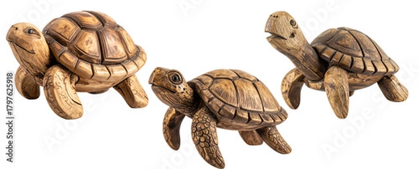 Obraz Rustic Driftwood Sea Turtle Figurine with Textured Surface and Carved Details, Transparent Background