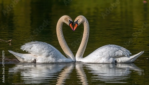 Obraz A pair of Mute Swans engaging in a courtship display, showcasing natural bonding behavior