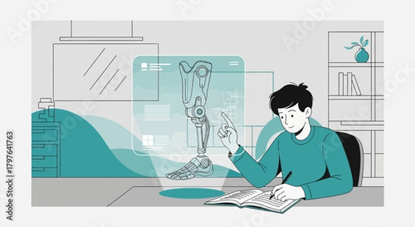 Obraz Innovative prosthetics designer visualizing augmented reality interface in modern workspace