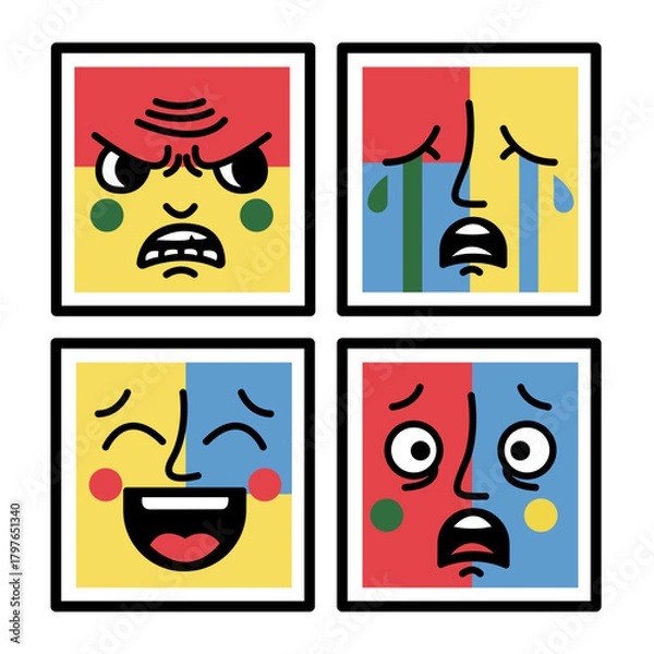 Obraz Square character face illustrations expressing four main feelings