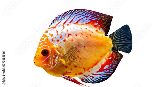 Obraz Close-Up of Colorful Baby Discus Fish with Bright Patterns, Isolated on Transparent Background
