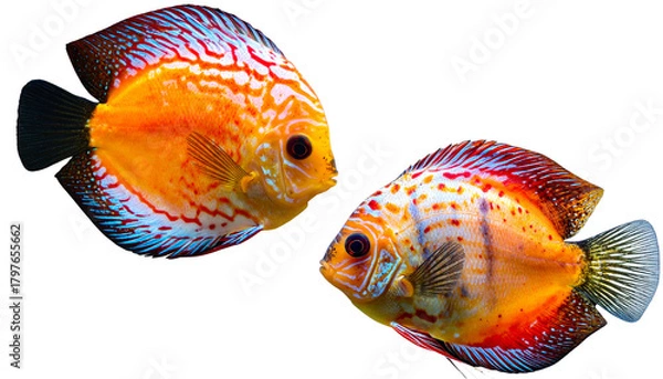Obraz Close-Up of Colorful Baby Discus Fish with Bright Patterns, Isolated on Transparent