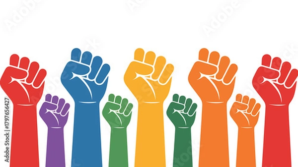 Obraz Colorful raised fists symbolizing unity, protest, and empowerment