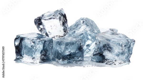 Fototapeta Clear pieces of ice cut out in sharp crystalline shapes creating refreshing frozen texture ideal for beverage, cocktail and cooling concepts isolated on white background

