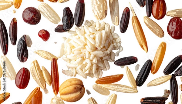 Obraz Scattered Rice Berry Seeds, Top-Down View, Minimal Organic Food Concept, Transparent