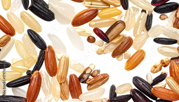 Obraz Scattered Rice Berry Seeds, Top-Down View, Minimal Organic Food Concept