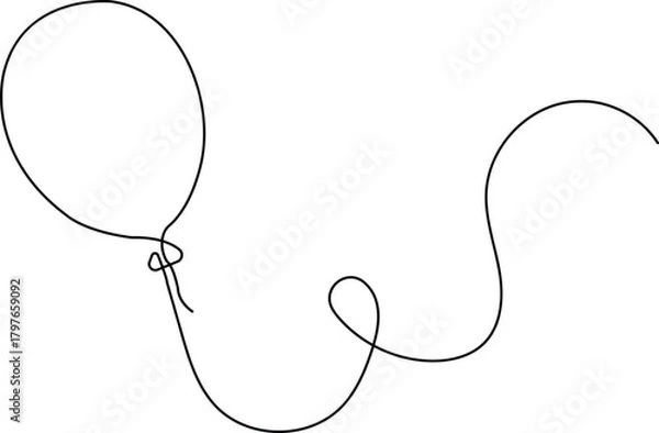Fototapeta Minimalist drawing of a floating balloon on a string