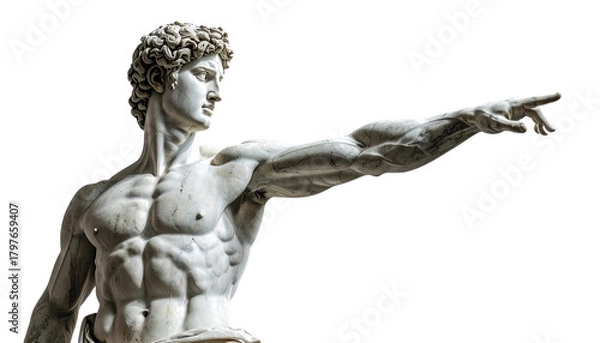 Obraz Three-Quarter Perspective of Discobolus Statue, Detailed Musculature and Marble Texture, Isolated on Transparent Background