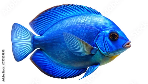 Obraz Top-Down View of Blue Discus Fish Showing Rounded Body and Smooth Texture.