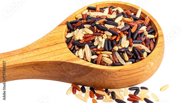 Obraz Wooden Spoon Filled with Rice Berry Grains, Natural Ingredient Display, Isolated on Transparent Background.