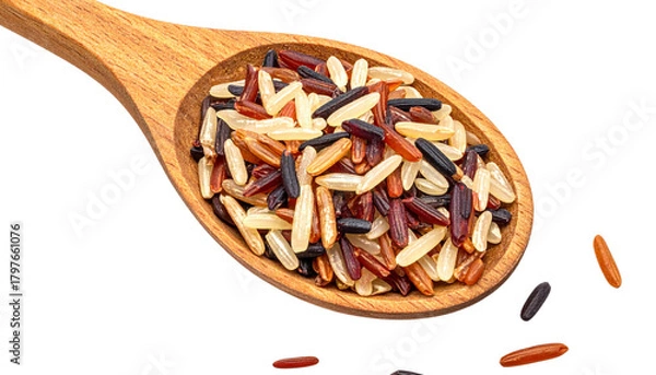 Obraz Wooden Spoon Filled with Rice Berry Grains, Natural Ingredient Display, Isolated on Transparent
