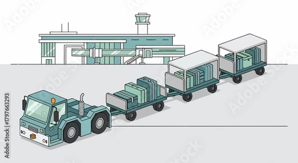 Obraz Airport Luggage Transfer Vehicle With Suitcases By Terminal Building